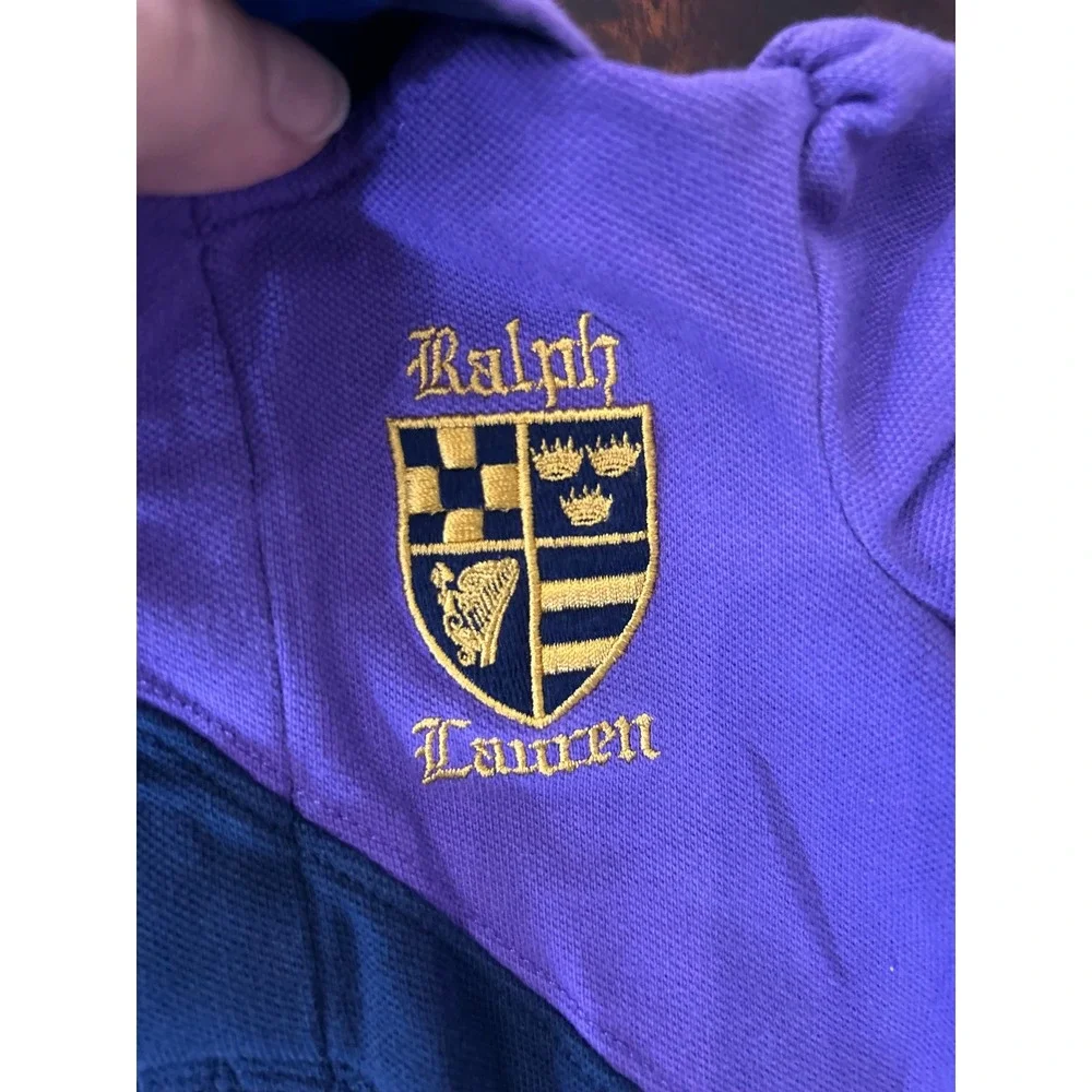 Ralph Lauren Baby Girls Colorblock Polo Dress Purple Blue Crest 6M